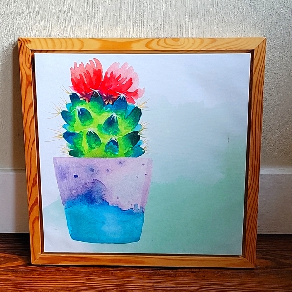 Cactus Wooden Framed Canvas